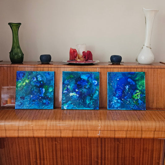 Neon Dreamscape: Blue - Abstract UV Paintings (30x30cm)