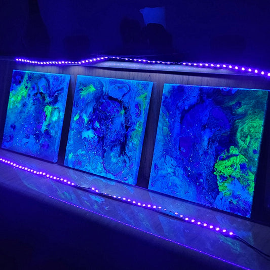 Neon Dreamscape: Blue - Abstract UV Paintings (30x30cm)