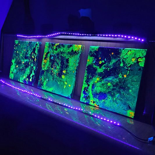 Neon Dreamscape: Green - Abstract UV Paintings (30x30cm)