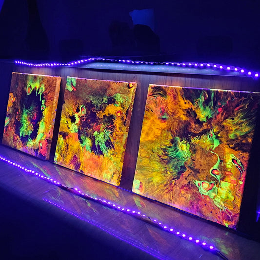 Neon Dreamscape: Orange - Abstract UV Paintings (30x30cm)