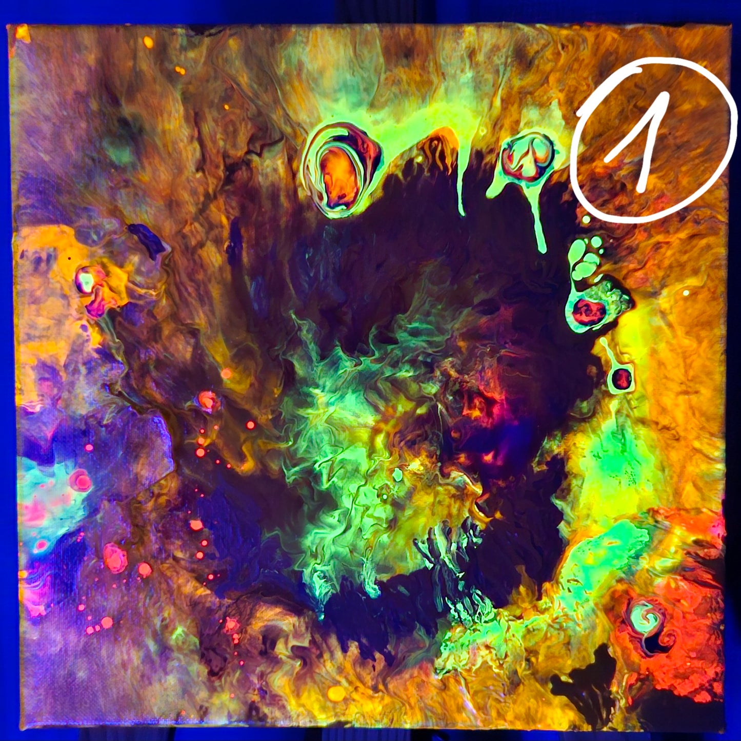 Neon Dreamscape: Orange - Abstract UV Paintings (30x30cm)