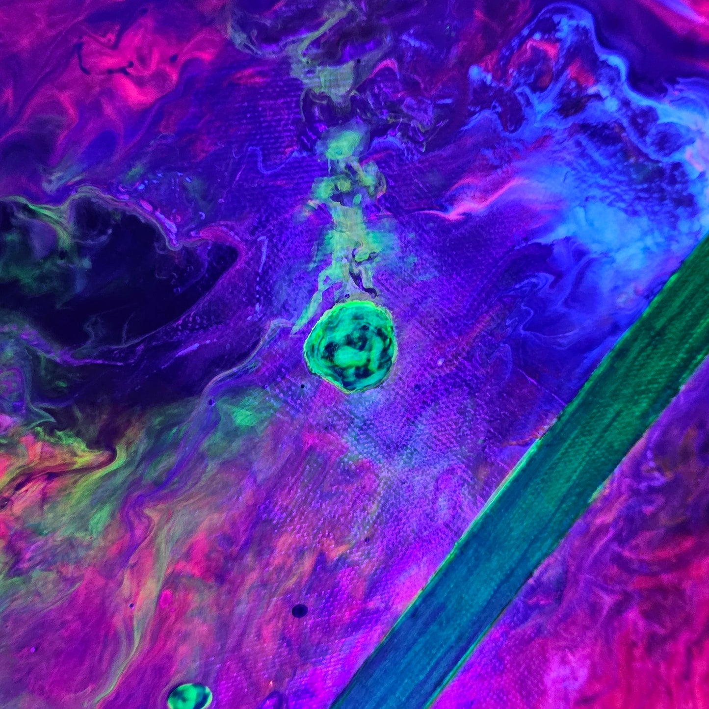 Emerald Prism - UV Reactive Original Abstract Painting (40x40cm)