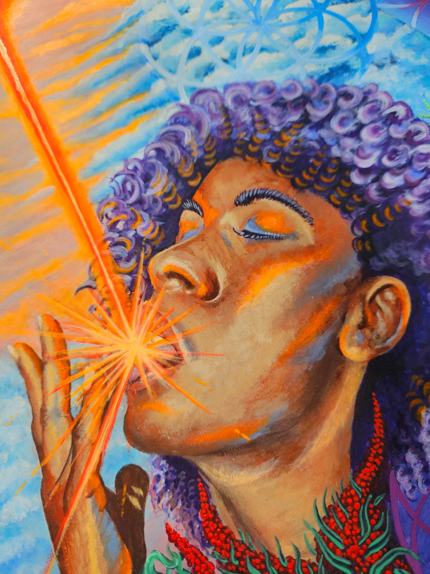 Limited edition embellished psychedelic print with neon glow effect