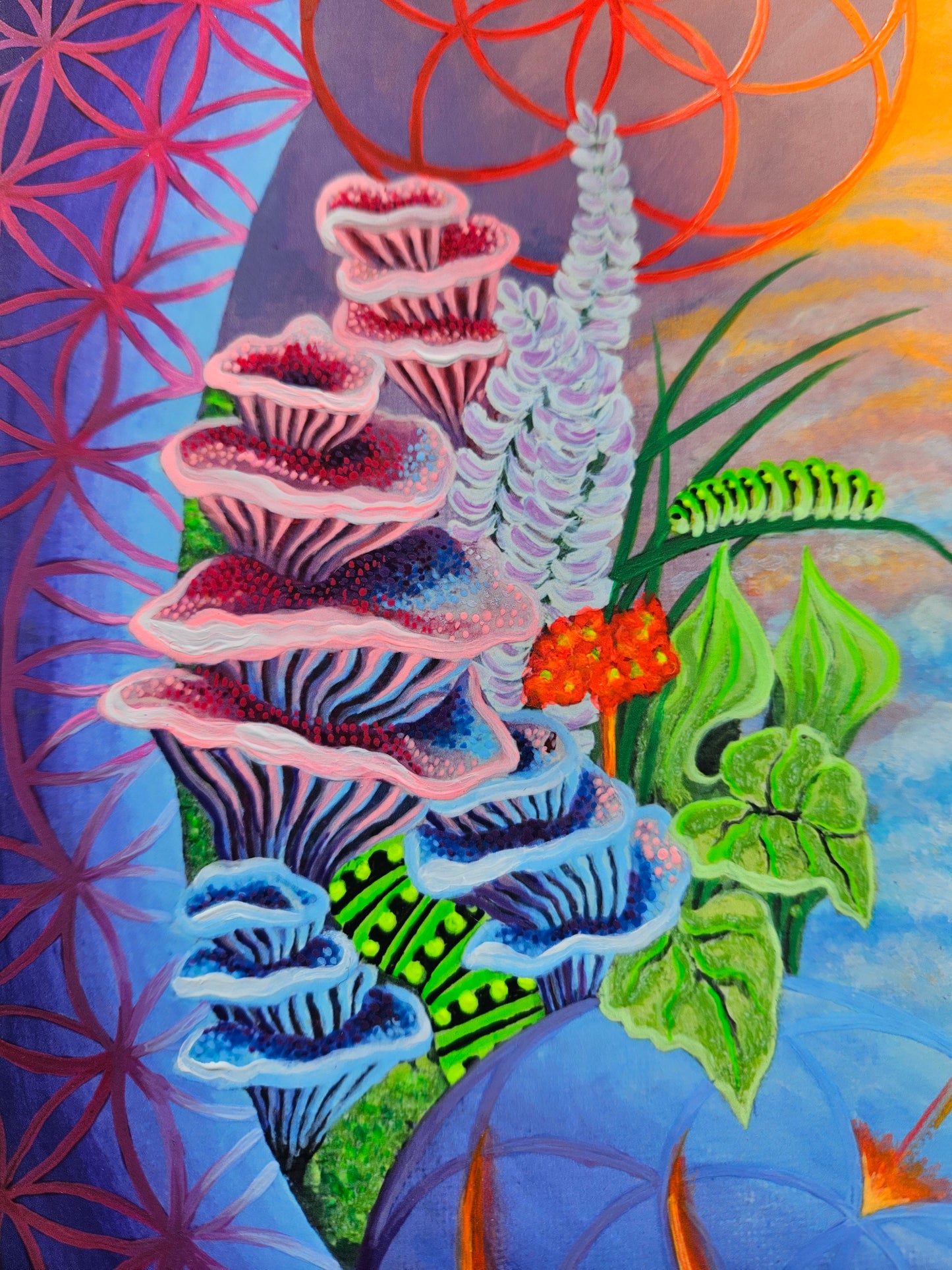 Limited edition embellished psychedelic print with neon glow effect