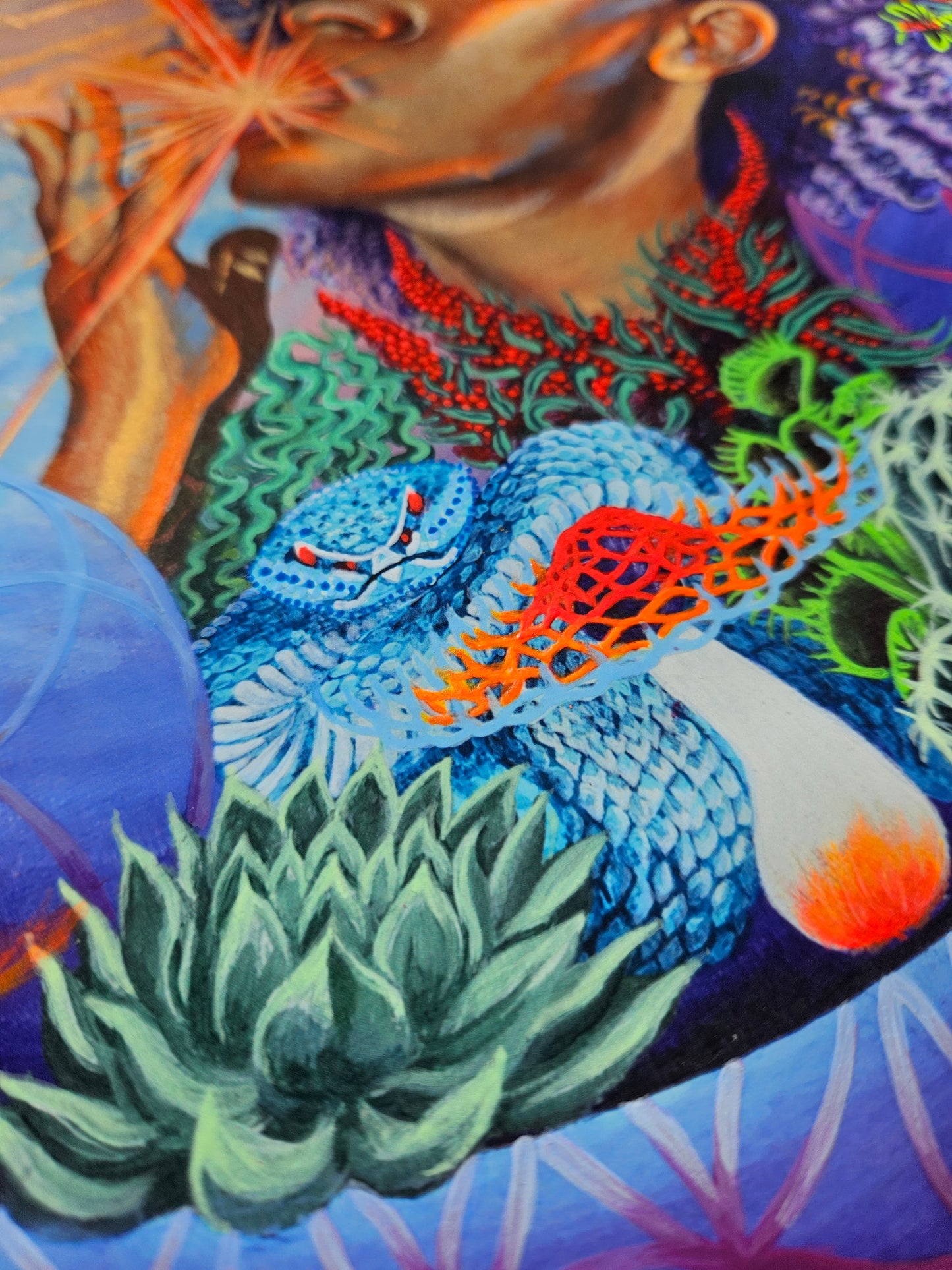 Limited edition embellished psychedelic print with neon glow effect