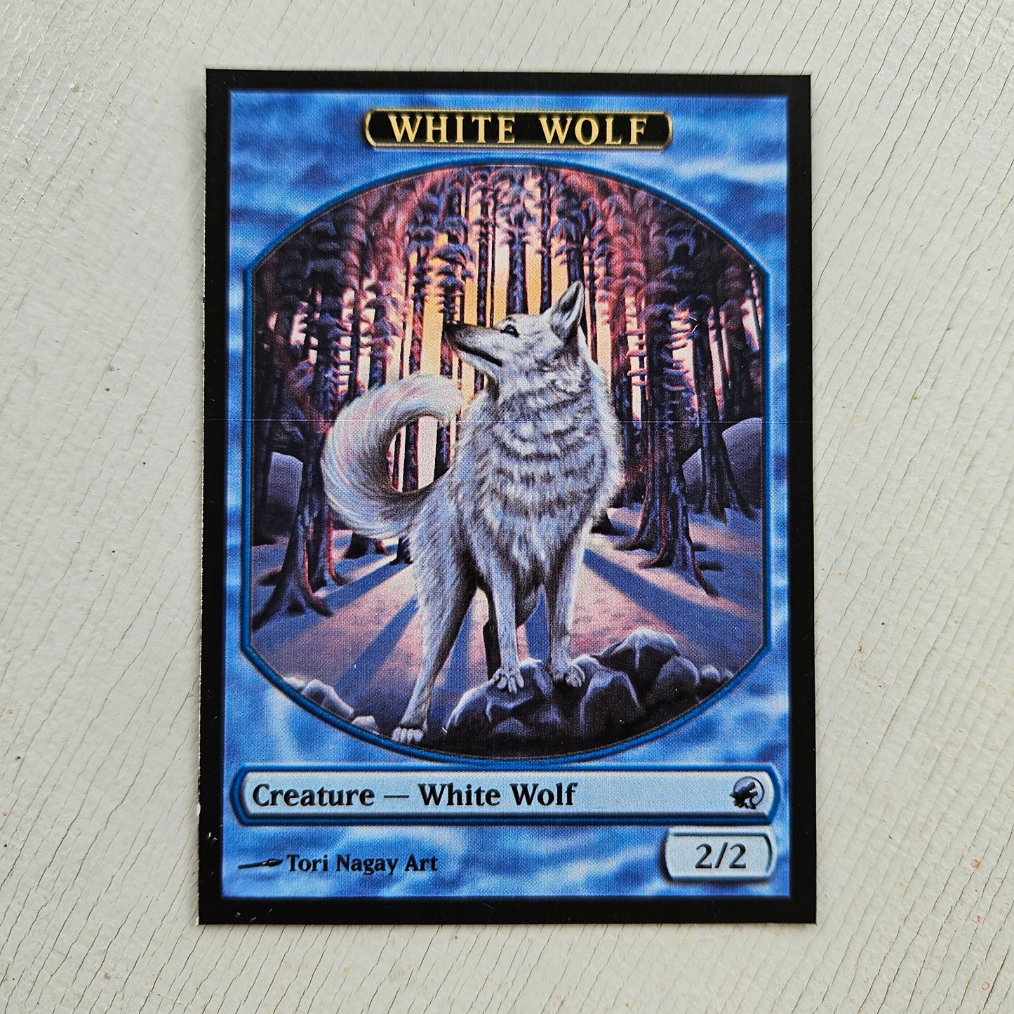 Custom Magic The Gathering tokens with fantasy artwork white wolf by Tori Nagay