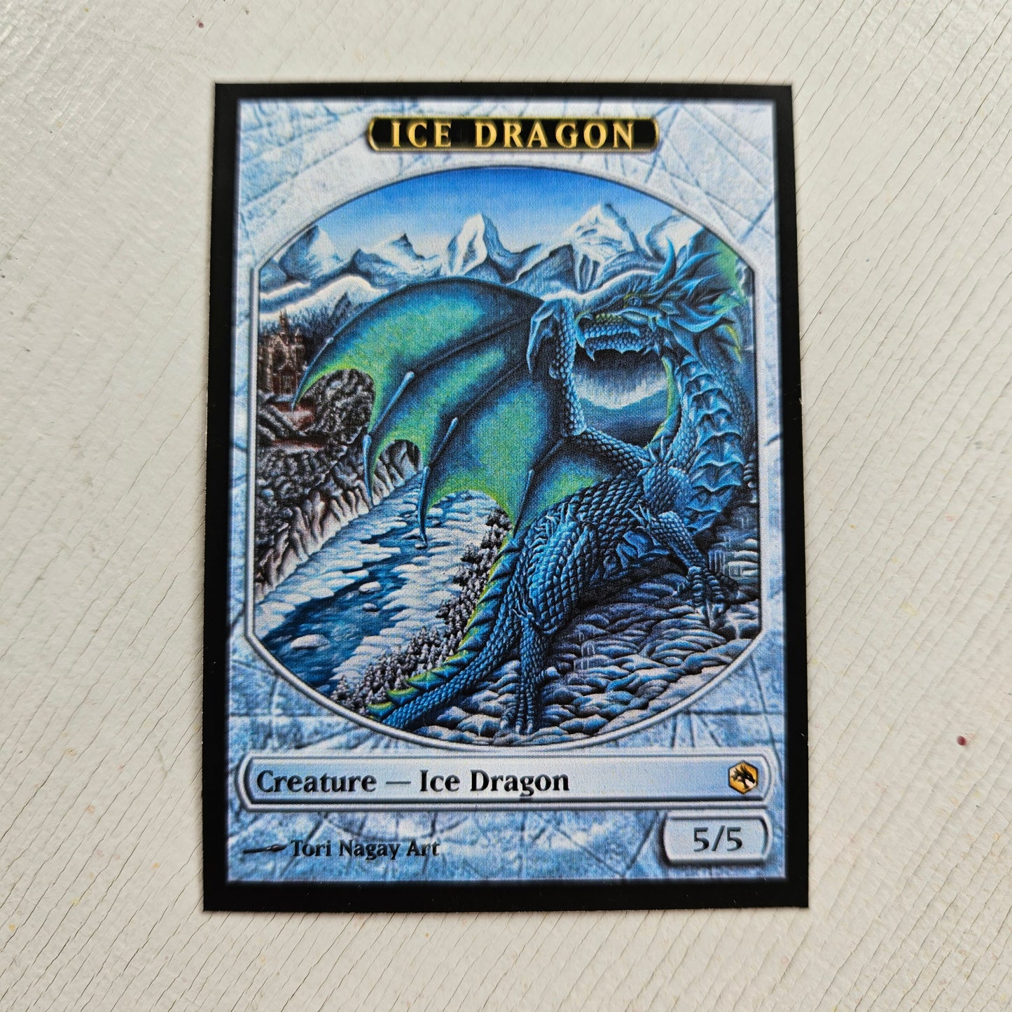 Custom Magic The Gathering tokens with fantasy artwork Ice Dragon by Tori Nagay