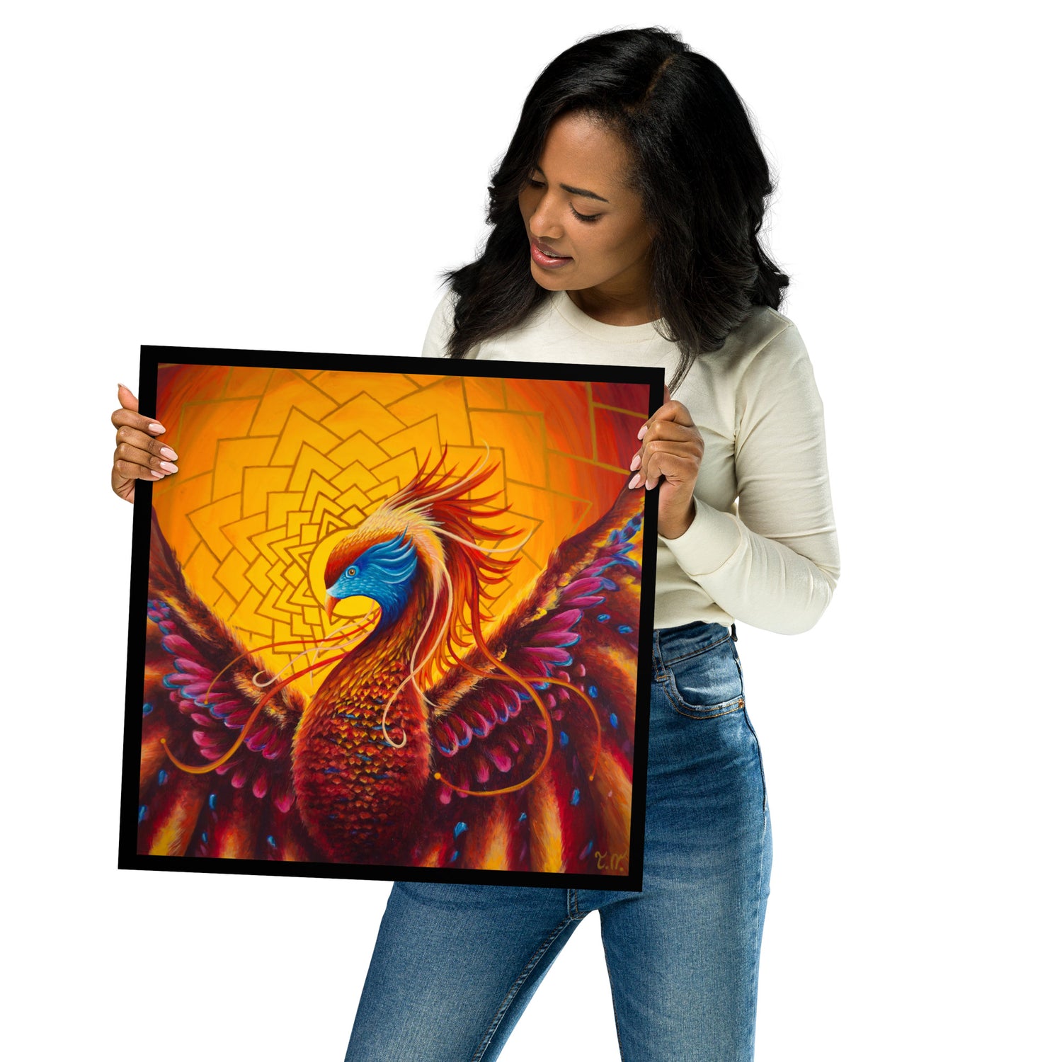 Mythical phoenix illustration in 16x16 inch poster format