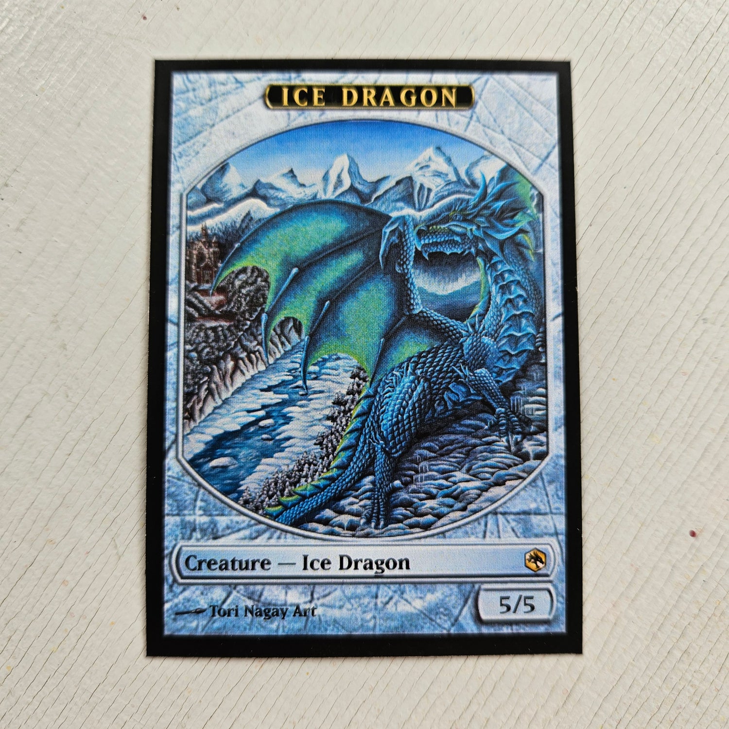 Custom Magic The Gathering tokens with fantasy artwork Ice Dragon by Tori Nagay