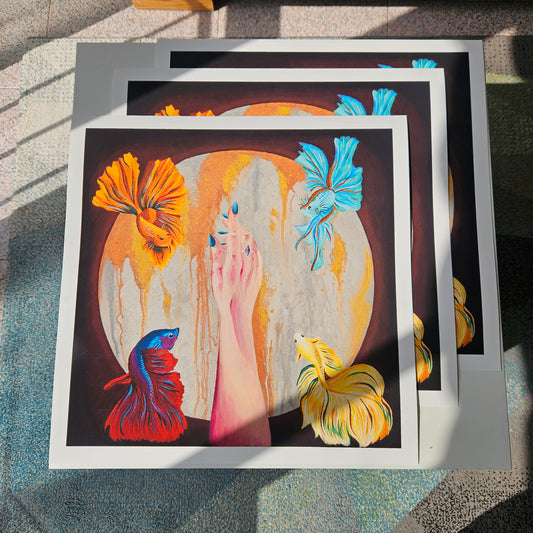 Surreal fish and moon artwork print – The Tides by Tori Nagay
