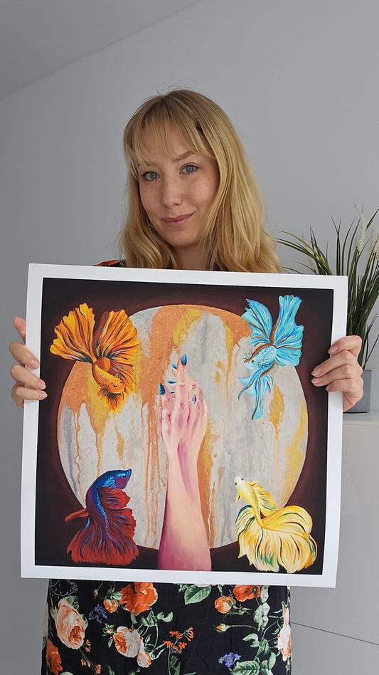 Surreal fish and moon artwork print – The Tides by Tori Nagay