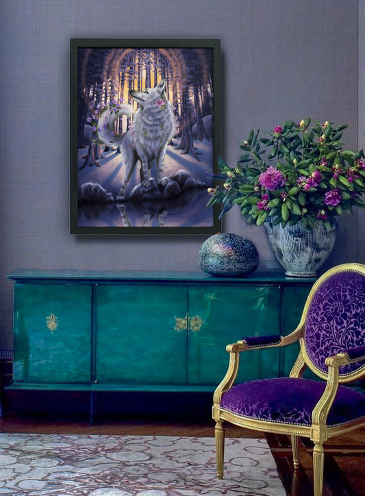 Gaia Wolf - Framed Fantasy Wolf Art Print (12"x16", 18"x24")