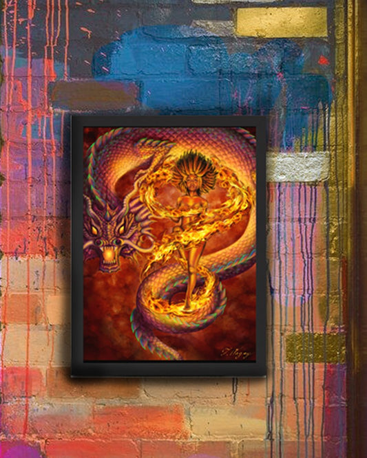 Fuette - Framed Fire Dragon Art Print (12″×16″)