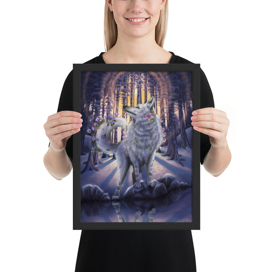 Gaia Wolf - Framed Fantasy Wolf Art Print (12"x16", 18"x24")