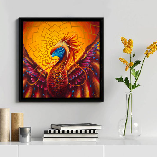 Mythical phoenix illustration in 16x16 inch poster format